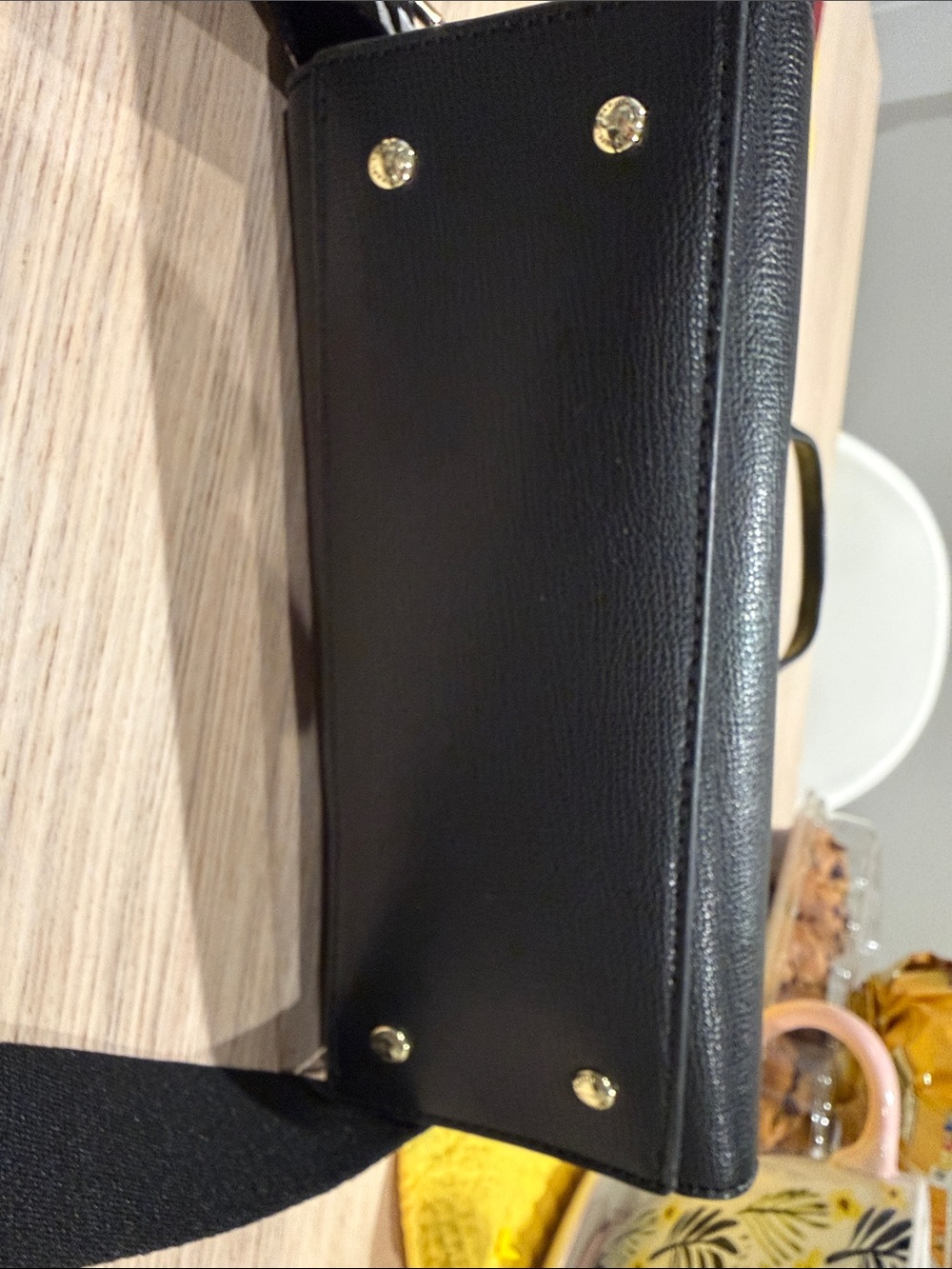 Karl Lagerfeld Black Textured Leather Satchel with Gold Logo - Picture 10 of 11